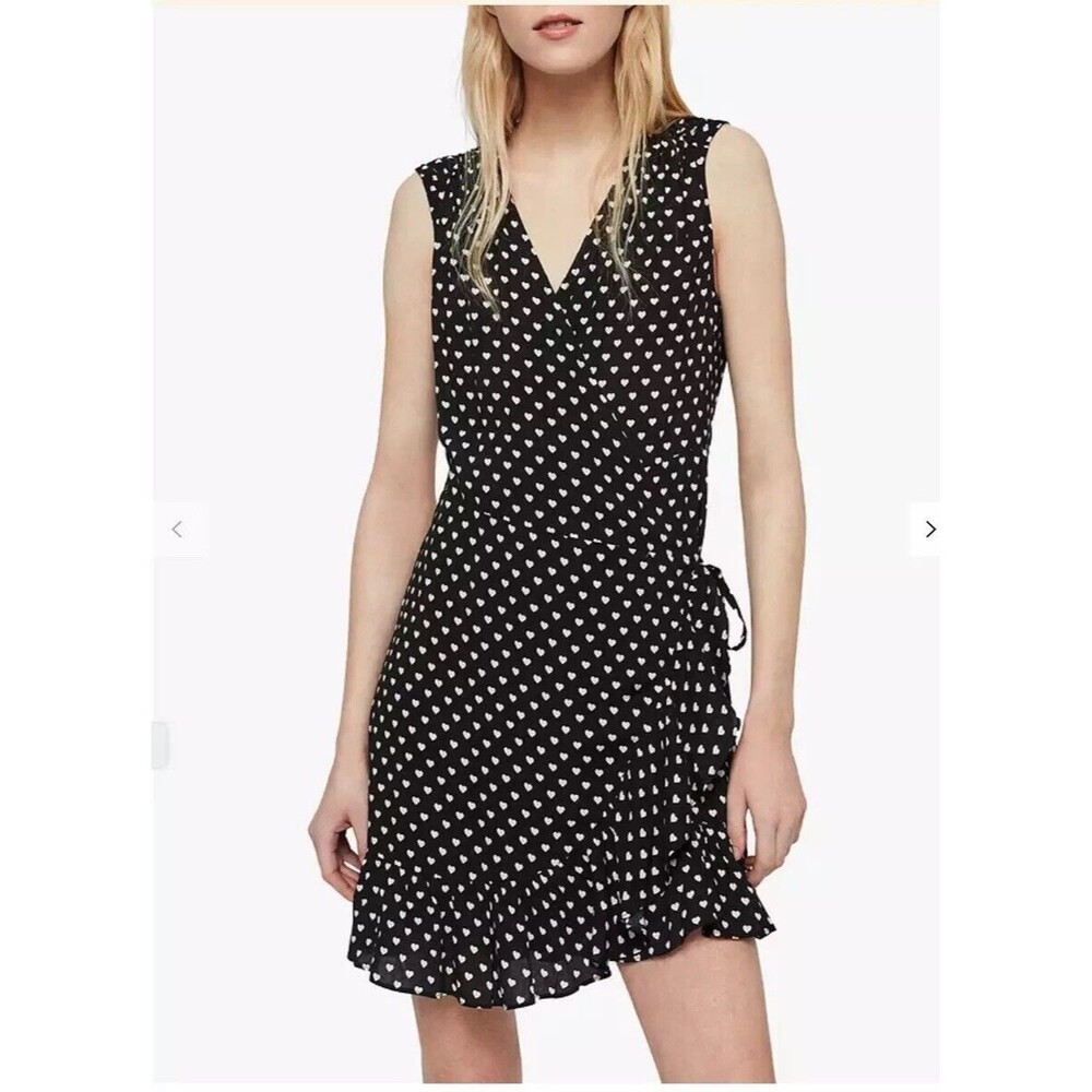 All Saints Krystal Valentine Black‎ White Hearts Wrap Dress Size M